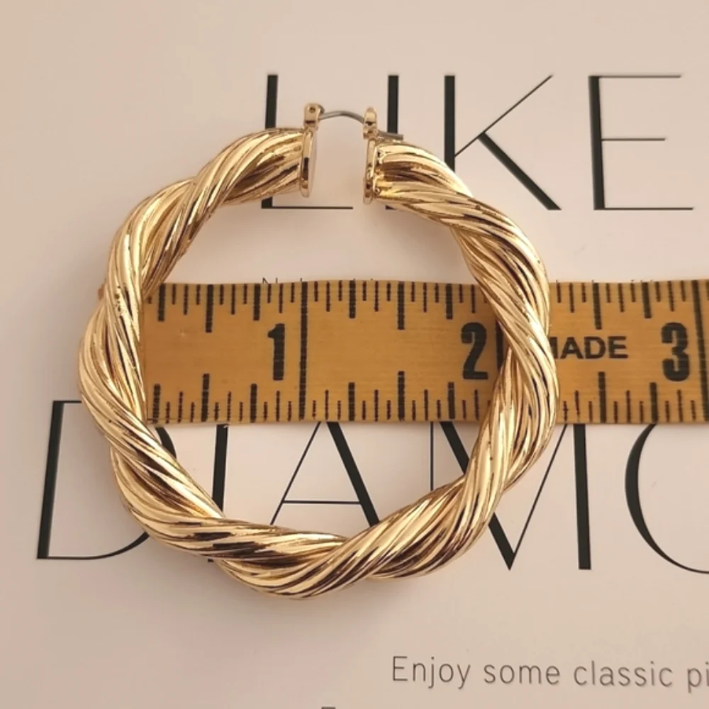 GOLD HOOP Earrings Twisted Chunky Thick Y2K Statement Hip Hop Hoops - Picture 12 of 16